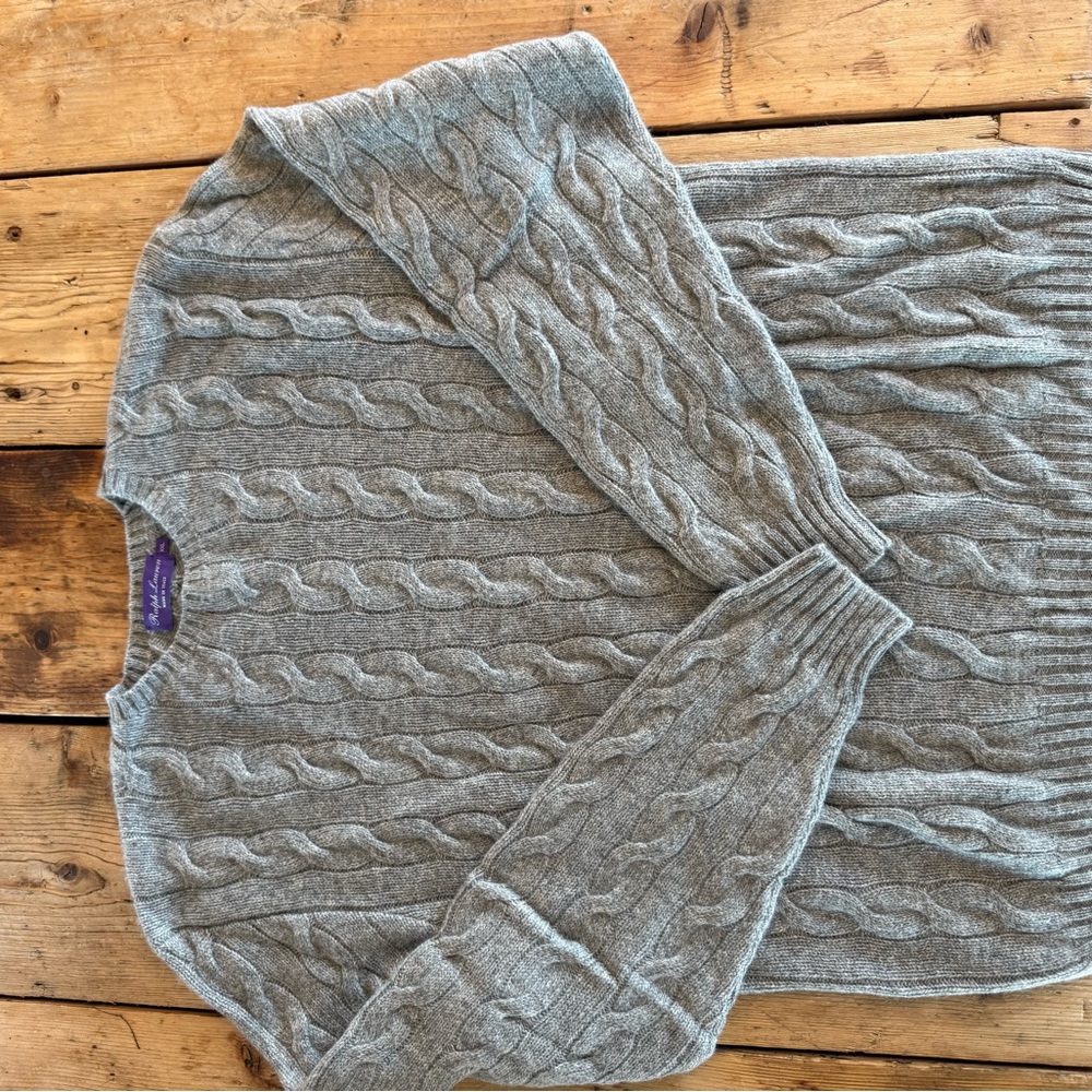 Ralph Lauren Purple Label Gray Cable Knit Men’s Sweater